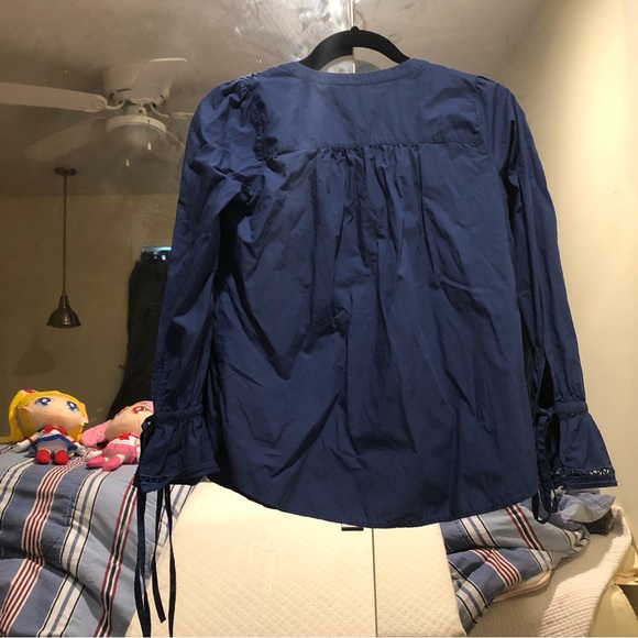 XXSP LOFT cotton Blue Long Sleeve Peasant Blouse - Picture 3 of 10